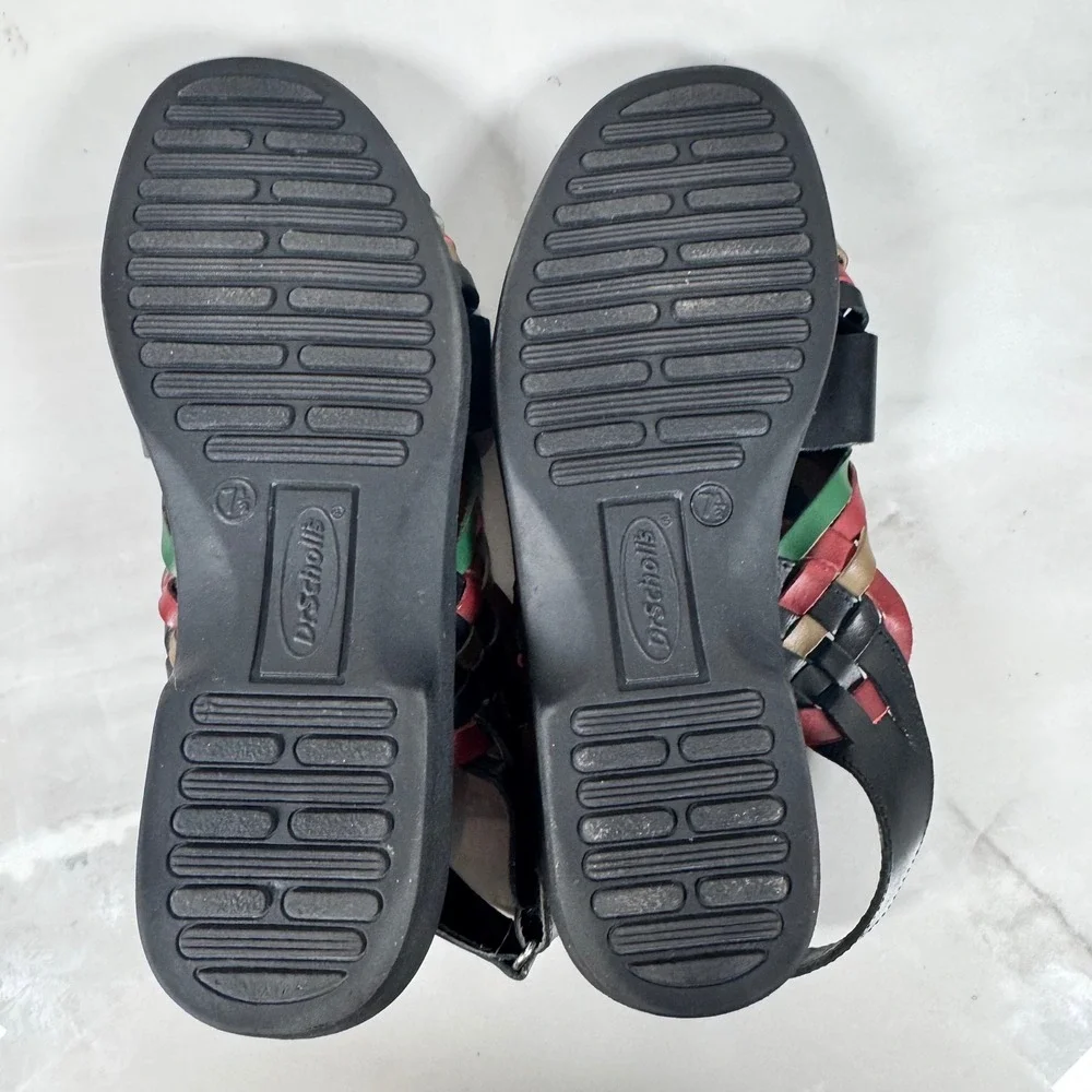 Vintage‎ Dr. Scholl's Huaraches Mexican Sandals Woven Black Leather Boho 7.5 W